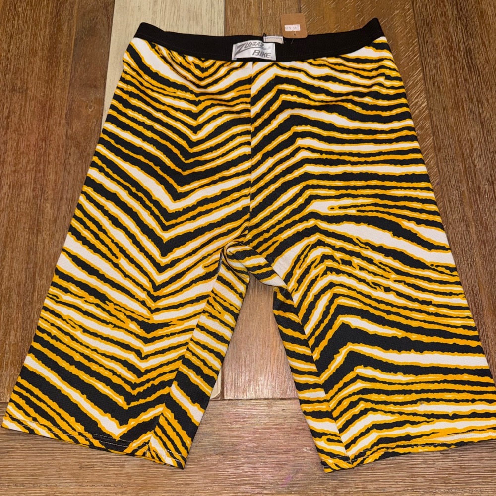 Zubaz Bike Shorts Women M Yellow Black Excellent Zebra Print Athletic Retro